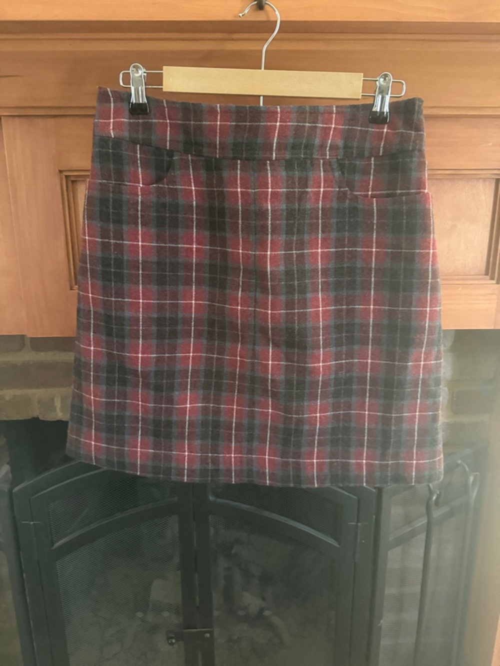VTG Y2K Merona Plaid Wool-Blend Mini Skirt Maroon and Gray Size 8 Preppy